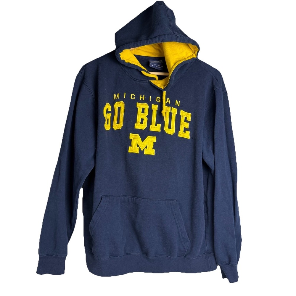Michigan Wolverines Hoodie Men's L Blue CAMPUS HERITAGE Yellow Lining "Go Blue"